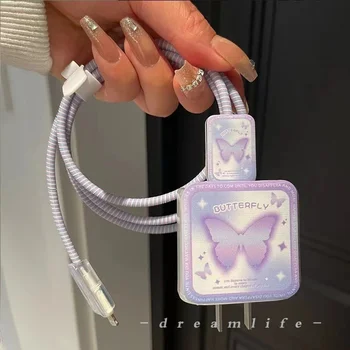 Фиолетовый мягкий силиконовый чехол для зарядного устройства с бабочкой для iPhone 11 13 18 Вт 20 Вт для быстрой зарядки Цвет чехла для зарядного устройства TPU