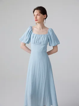 Французское элегантное платье-капелька из 2 цветов 2023 Весна/лето, тонкая талия, квадратный вырез, юбка-трапеция средней длины