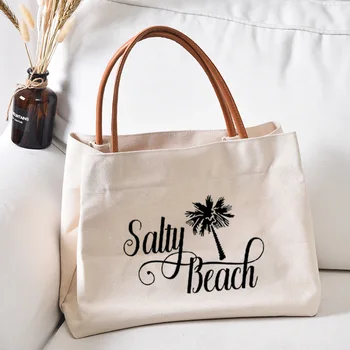 Холщовая сумка с забавным принтом, персонализированная пляжная сумка, рабочая сумка, сумка для книг, женская сумка, прямая поставка