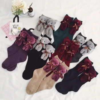 Шерстяные носки с мультяшным медведем, женские теплые толстые осенне-зимние, оптовая цена 8 цветов
