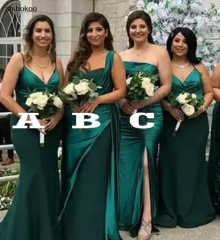 Элегантные Зеленые Длинные платья подружек невесты с V-образным вырезом и бретельками в стиле Русалки, Черные платья подружек невесты для свадебной вечеринки