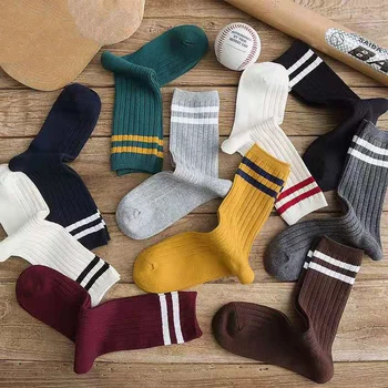 Японские Свободные носки Носки Харадзюку для старшеклассниц, Однотонные Вязаные полосатые Хлопчатобумажные Носки для женщин, желтые, синие, черные