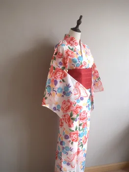 Японское традиционное женское кимоно с цветочным принтом Obi, Фестивальный костюм для косплея Юката, длинное платье для фотосъемки