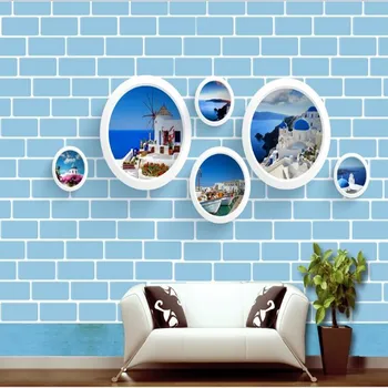 большая фреска wellyu на заказ, синий фон кирпичной стены в средиземноморском стиле, обои для стен papel de parede para quarto