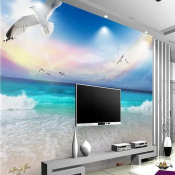 большие фрески wellyu на заказ голубое небо и белые облака эстетичный пляж вид на море ТВ фон обои papel de parede