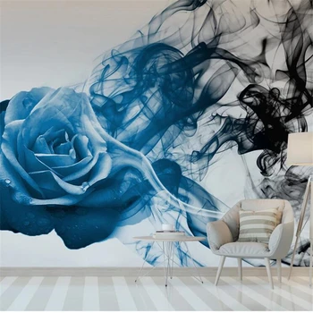 большие фрески wellyu по индивидуальному заказу модное обустройство дома синие абстрактные линии дыма розы фон спальни обои для стен