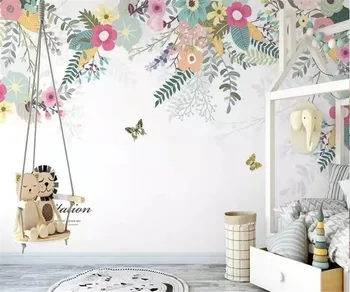 изготовленный на заказ современный минималистичный фон с цветами и бабочками для детей papel de parede 3d обои