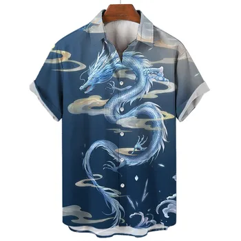 мужская рубашка с короткими рукавами 2023 года, негабаритная гавайская пляжная рубашка с короткими рукавами в ретро-стиле, повседневная, социальная, роскошная, летняя мужская одежда