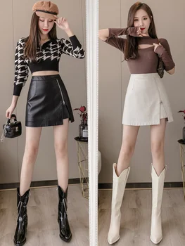 новинка 2023, модная женская осенне-зимняя юбка с нерегулярным разрезом, черная короткая юбка трапециевидной формы с высокой талией, DQ1256