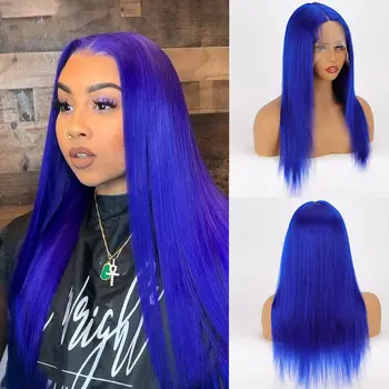 парики из натуральных волос Klein Blue на шнурке 13x4, человеческие волосы для женщин, длинные Прямые Человеческие волосы Klein Blue, парик из человеческих волос на шнурке HD спереди