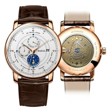 роскошные брендовые часы для мужчин,мужские автоматические наручные часы HAZEAL man dress наручные часы 50m водонепроницаемые механические relogio с автоподзаводом